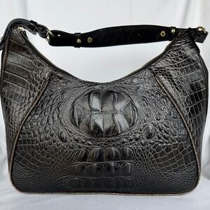 BRAHMIN Black crocodile embossed shoulder bag